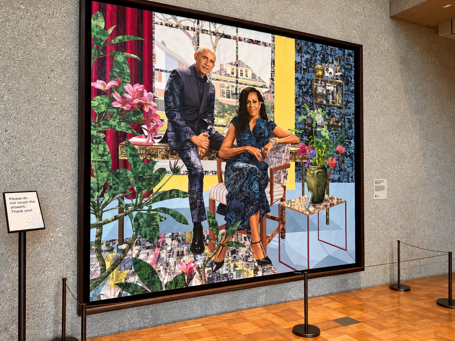 Close-up of the Obama presidential portrait at the Obama Presidential Center