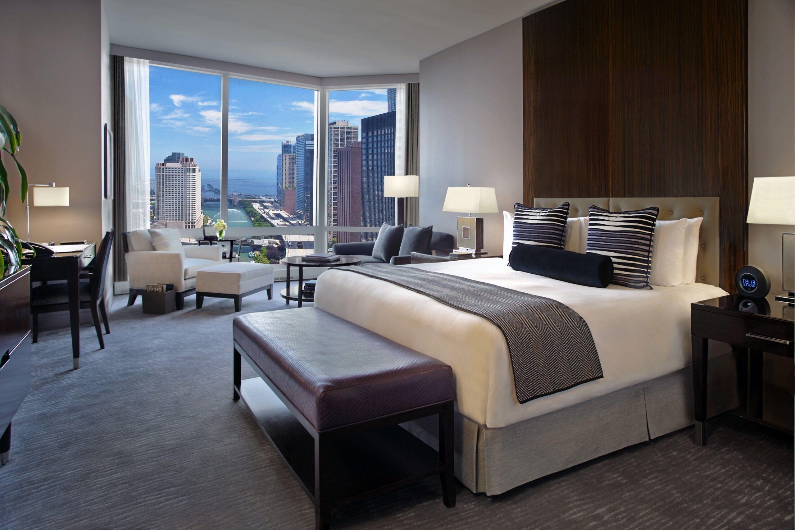 Hotel room with river view at Waldorf Astoria Chicago hotels